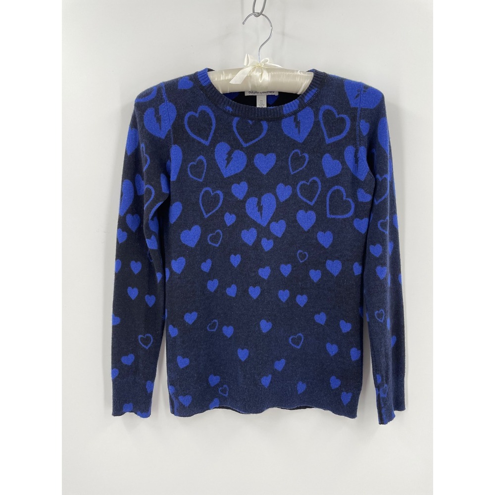 Autumn‎ Cashmere Womens XS Blue Heart Print 100% Cashmere Crewneck Sweater